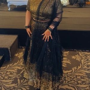 Black and Gold Ruffle Lengha